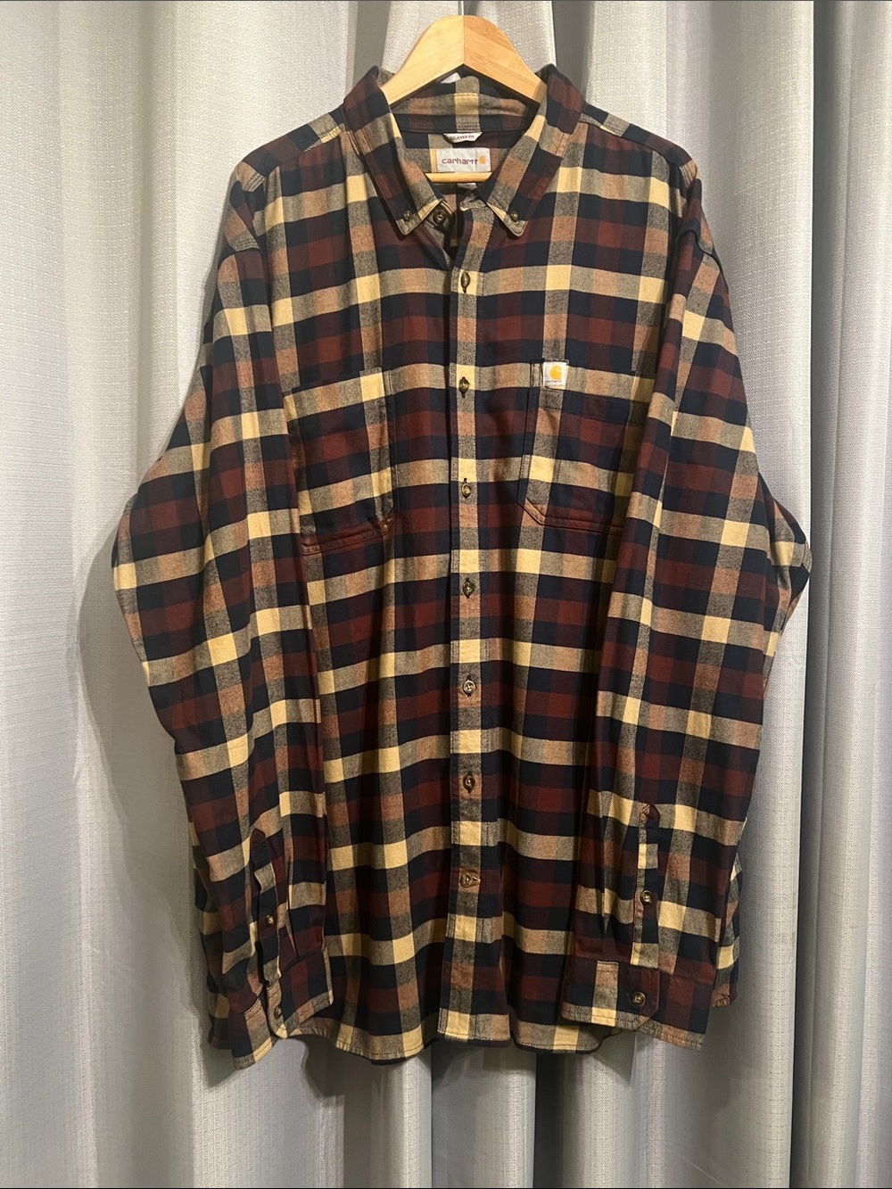 Carhartt Rugged Flex Hamilton Flannel Plaid Shirt 3XL Tall Brown Blue 103820 EUC